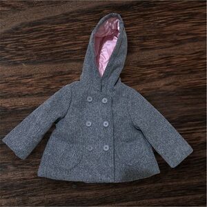 Gray Double-Breasted Hooded Coat